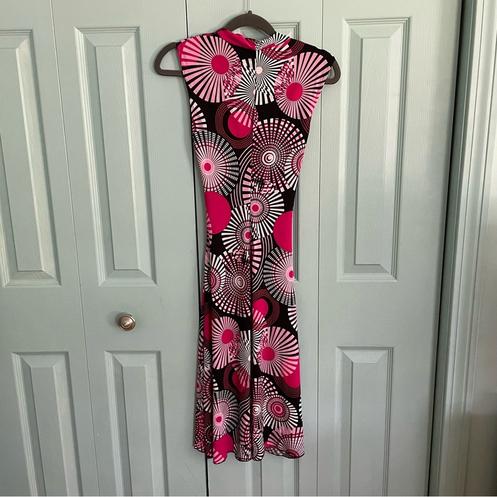 La Belle Y2K Mod Midi Dress Small Deep V-Neck Wide Strap Sleeveless Ruched Retro - Picture 9 of 12